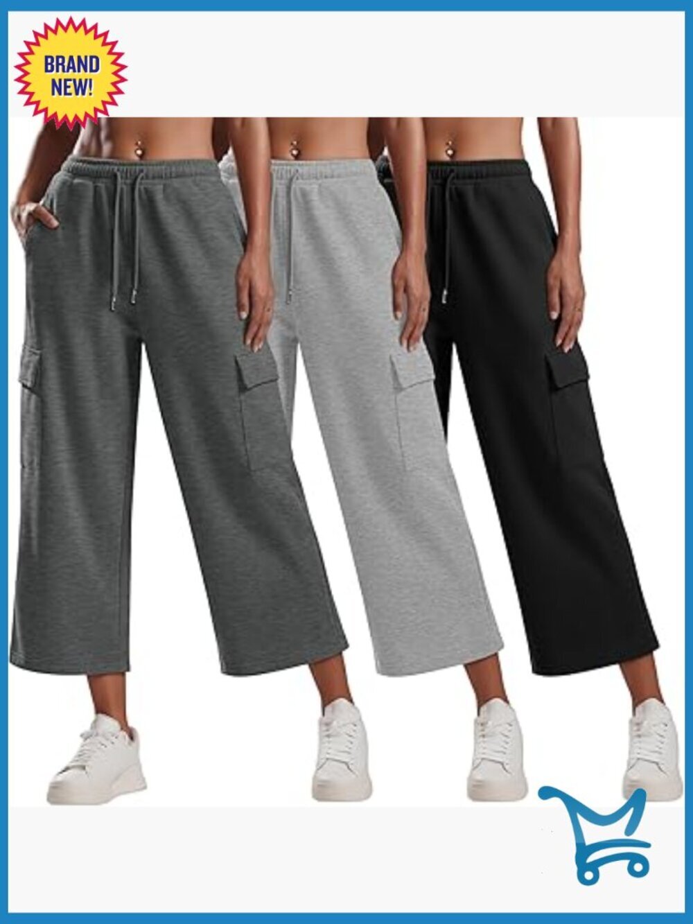 3 Pack Women Cargo Capris Wide Leg Loose Workout Active Pants Baggy Lightweight